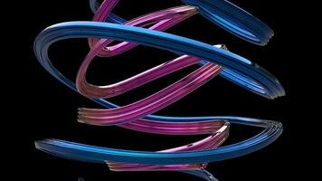 Abstract metallic blue and bright pink curve shapes - isolated on black background photo