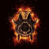 lobo cráneo explotando dentro llamas y fuego - 3d ilustración foto