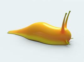 Glowing yellow slug on white background - side view closeup shot photo