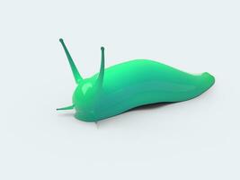 Glowing green slug on light background - side view photo