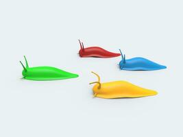 Joyful and colorful slugs in a race - isolated on white background photo