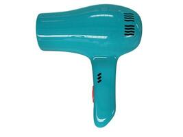 Compact teal hairdryer isolated on white background photo