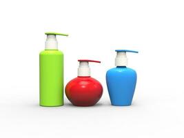 Green, Red and blue beauty creme bottles photo