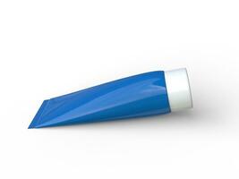 Blue unlabled plastic tube with white cap - toothpaste photo