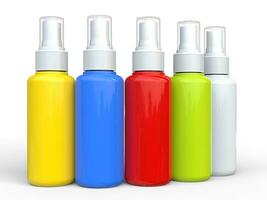 Colorful unlabled spray bottles photo