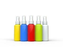 Colorful unlabled beauty spray bottles - studio shot photo