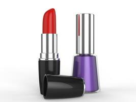 Red lipstick and purple nail polish photo