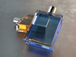 Perfume bottles - blue and orange on top of each other photo