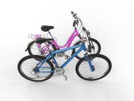 Blue and pink bicycles - top view photo