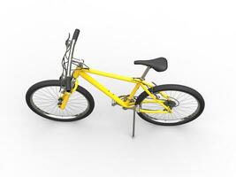 Yellow mountain bike - top view - sidestand photo