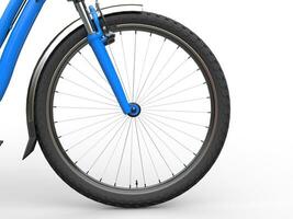 Front wheel of a bicycle - pretty blue paint photo