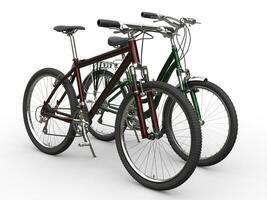 Modern bicycles - green and red metallic colors - different models photo