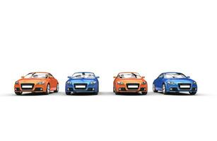 Blue And Orange Cars Front View photo