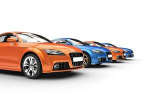 fila de azul y naranja carros foto
