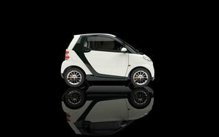 Small White Car On Black Background Side View photo