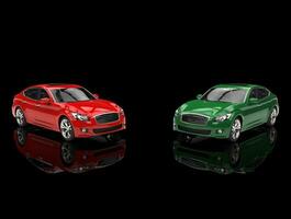 Red And Green Cars On Black Background photo