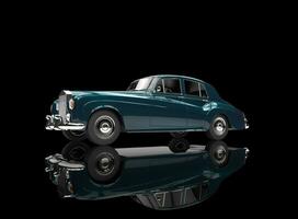Blue Green Metallic Vintage Car On Black Background photo