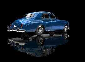 Blue Vintage Car On Black Background photo