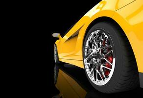 Yellow Supercar Wheel Closeup On Black Background photo