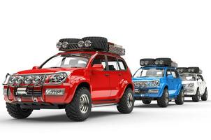 Red, Blue and White SUVs photo