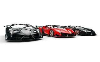 Three black and red race supercars photo