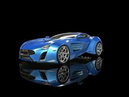 Blue metallic supercar on black reflective background photo