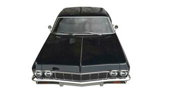 Black metallic muscle car - top view - closeup photo