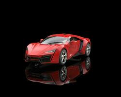 Bright red sports car on black reflective background photo