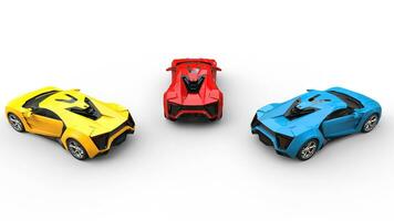 Sports Cars - Blue, Red and Yellow - back view photo