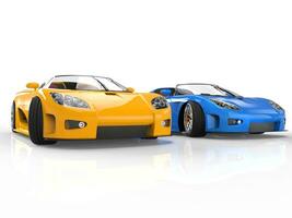 carros deportivos azul y amarillo foto
