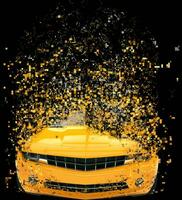 Yellow muscle car - pixel destruction photo