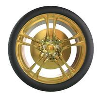 Racing tire with golden rim - front view photo