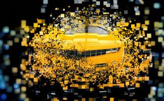 Yellow supercar - abstract pixel illustration photo