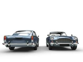 Light blue classic vintage cars - front and back view photo