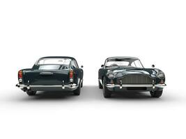 Dark grey classic vintage cars - front and back view photo