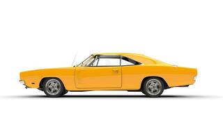 Yellow vintage muscle car - side view photo