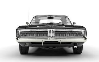 Black muscle car - front grille view - isolated on white background. photo