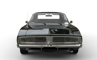 Black vintage muscle car - front view - closeup shot photo