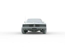 Clay model of the retro muscle car - front view - isolated on white background. photo