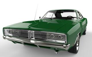 Green retro muscle car - extreme closeup shot photo