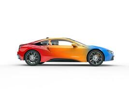 Modern sports car - tricolor variation paint - side view photo