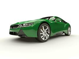 Dark green modern sports car - front wheel closeup shot photo