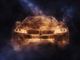 Futuristic sports car - orange smoke - digital illustration photo