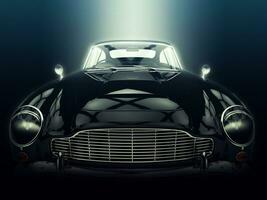 clásico negro coche - de cerca Disparo - épico Encendiendo - 3d ilustración foto
