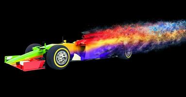 Colorful race car - particle disintegration effect - 3D Illustration photo