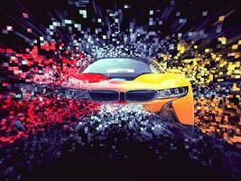 Two color sports car - abstract pixel destruction illustration photo