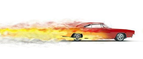 Red vintage muscle car smoke trails effect photo