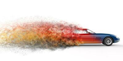 Colorful vintage car - particle flow effect - isolated on white background photo
