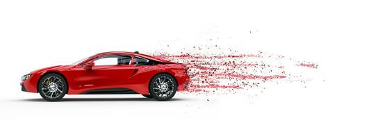 Red sports car - paint peeling off - 3D Illustration photo