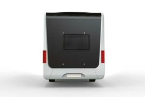 Black and white camper vehicle - rear view - isolated on white background photo